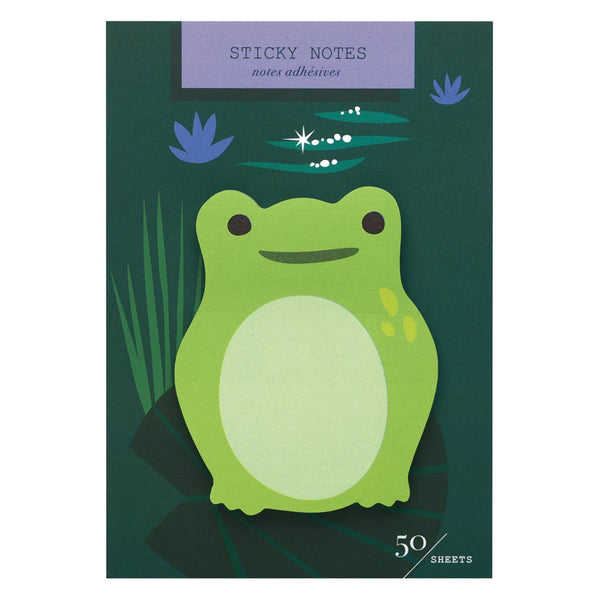 Sticky notes with a frog design on a dark green background