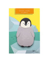 Penguin-shaped sticky notes with a yellow and blue arctic landscape packaging against a white background.