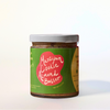 Jar of Marzipan Cookie Almond Butter with a green label on a white background