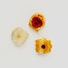 Three small wildflower hair claw clips on a white background.