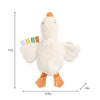 Plush toy goose with measurements on a white background