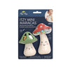 Packaging of Itzy Mini Maracas with mushroom design on a white background