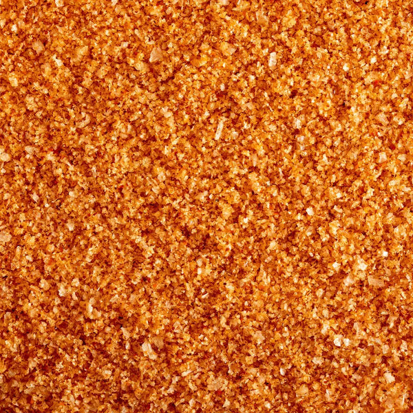 Close up view of a habanero pepper kosher sea salt blend.