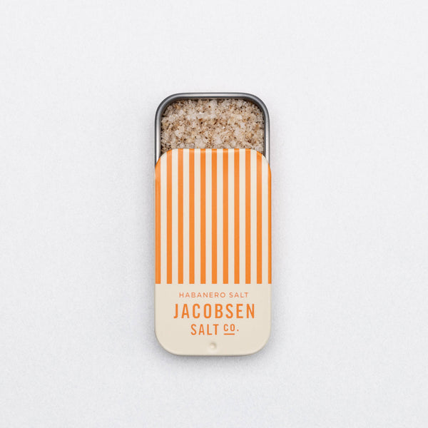 Tin of Jacobsen Salt Co. habanero salt on a white background