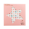Pink cardstock envelope labeled 'Nail Stickers' and 'Dabney Lee for Jollity & Co' with a star-shaped window cutout showing a sheet of colorful nature-inspired nail stickers including flowers, mushrooms, butterflies, and snails, against a white background.
