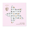 A pink cardstock envelope labeled 'Lindsey Balbierz for Daydream Society' and 'nail stickers' with a star-shaped window cutout showing a sheet of spooky Halloween themed nail stickers, including pumpkins, witch hats, spiders, and eyeballs.
