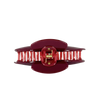 A glossy deep red hair claw clip with a gold metal spring and screw mechanism, shown against a solid white background.