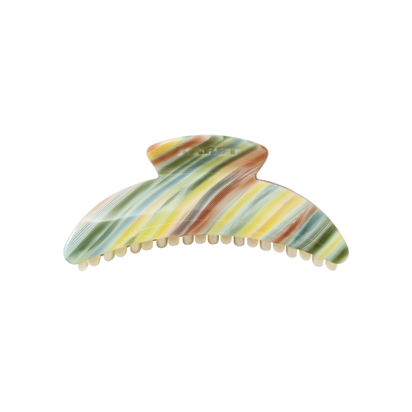 Multicolored striped hair clip on a white background