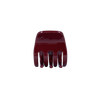 A small dark red hair claw clip against a white background.