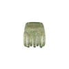 A small green translucent hair claw comb filled with iridescent glitter, shown against a plain white background.