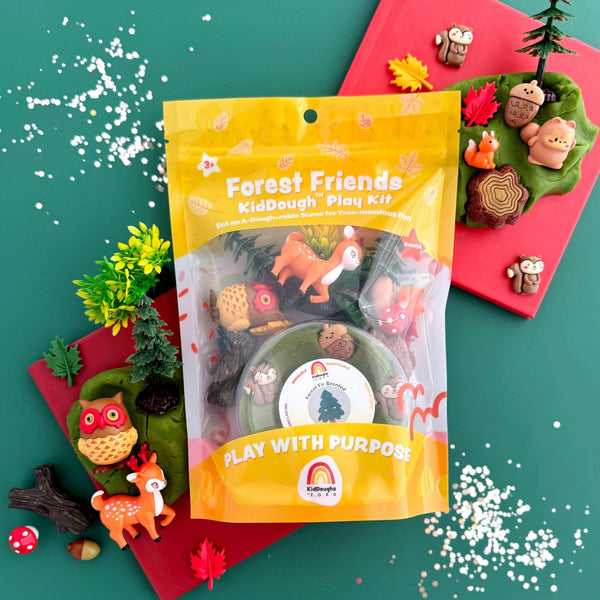 Forest Friends KidDough Play Kit with play dough creations on a green background