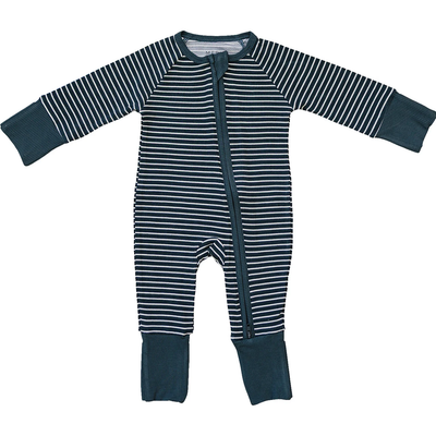 Bamboo Ribbed Footies in Navy Stripes