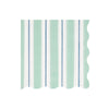 Wavy-edged paper napkin with green, white, and blue stripes on a white background