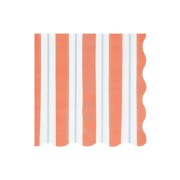 Wavy-edged paper napkin with red, white, and blue striped pattern on a white background