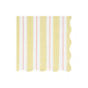 Wavy-edged paper napkin with yellow, pink, and white stripes on a white background