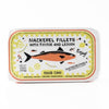 Can of mackerel fillets with thyme and lemon on a white background