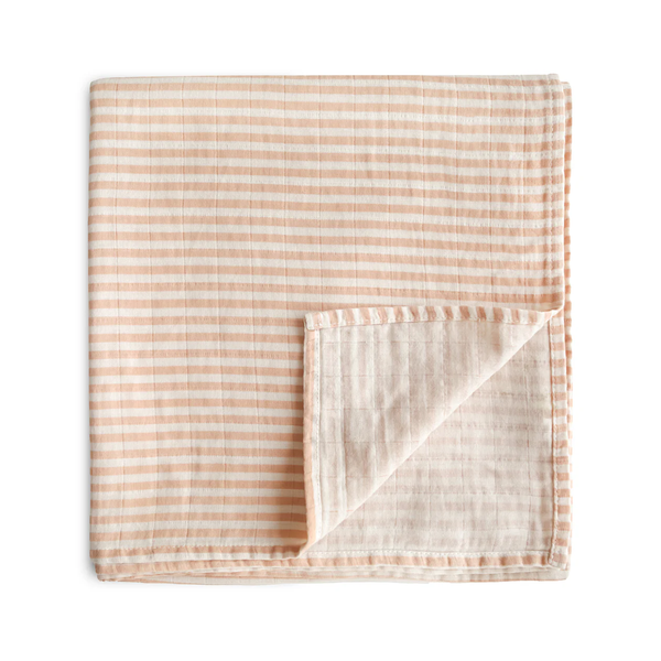 Organic Cotton Muslin Swaddle Blanket in Natural Stripe