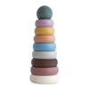 Stack of colorful rings on a white background