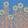 Pattern of yellow and orange flowers on a blue background