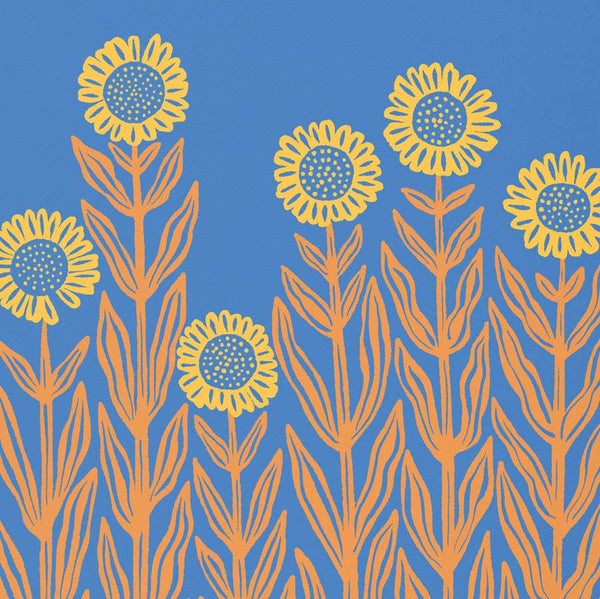 Pattern of yellow and orange flowers on a blue background