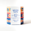Three rolls of washi tape with colorful floral designs on a white background