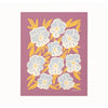 Floral pattern with white pansy flowers and yellow leaves on a mauve background
