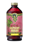 Bottle of Raspberry Rhubarb premium beverage concentrate by Portland Syrups.