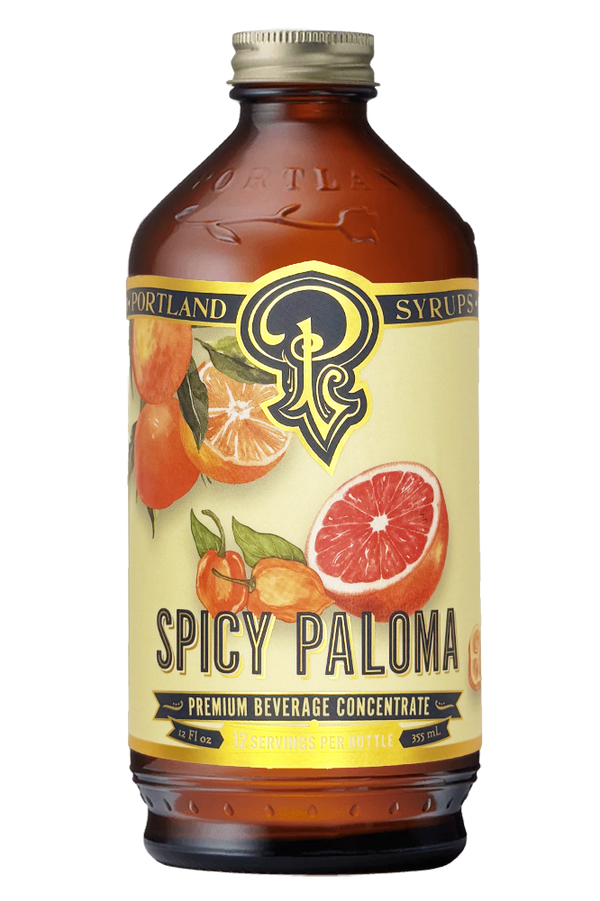 Bottle of Spicy Paloma premium beverage concentrate by Portland Syrups.