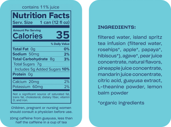 Nutrition facts and ingredients label on a blue background