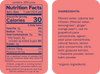 Nutrition facts and ingredients label on a pink background