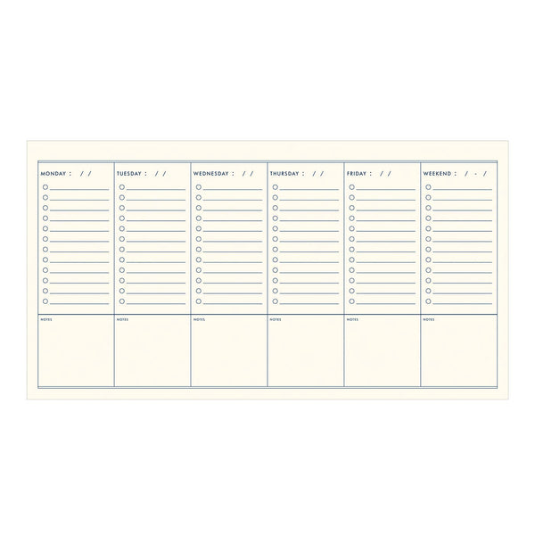 Weekly planner with days of the week and checkboxes on a white background