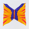 Colorful orange red and blue silk wings for child's playtime on a white backdrop.