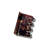 A rectangular claw clip in a tortoiseshell color with iridescent purple and gold accents photographed on a white backdrop.