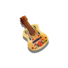 A hand-painted hair claw clip in the shape of an acoustic guitar with decorative Mexican floral designs, photographed on a white background.