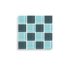 A dark teal and aqua blue mosaic tile coaster against a white background.
