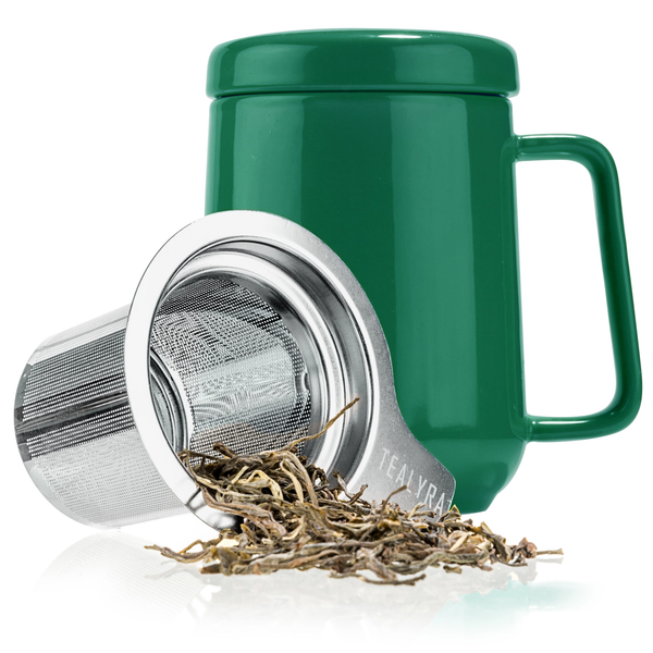 Green Ceramic Mug With Metal Tea Infuser