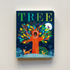 A kid's board book called 'Tree' with an illustration of a colorful tree at night under a full moon surrounded by animals. The book sits against a neutral backdrop.