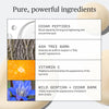 List of skincare ingredients with corresponding benefits on a white background