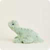 Light green plush long neck dinosaur toy on a beige background