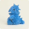 Blue plush T-rex toy on a light beige background