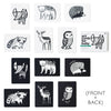 Set of black and white animal illustrations on cards with a box labeled 'Art Cards for Baby'.
