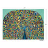Colorful peacock puzzle with dimensions on a green background