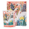 A 100 piece puzzle featuring a nature scene with two swans alongside the packaging pouch against a white background.