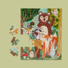 Children's puzzle with forest animals on a light green background