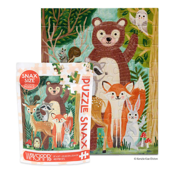 Woodland animal puzzle with packaging on a white background