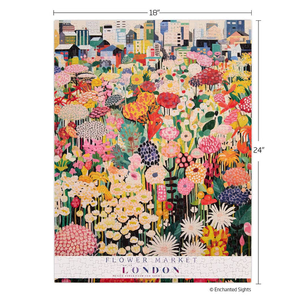 Floral patterned puzzle with dimensions on a white background