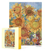 Jigsaw puzzle box with sunflower design and Werkshoppe branding against a white background.
