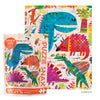 Colorful dinosaur puzzle with packaging on a white background