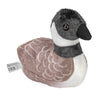Small plush toy Canada goose with a tag on a white background