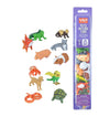 A set of 12 pet animal figurines and their purple packaging on a white background.